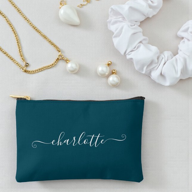 Pochette À Accessoires Elegant Minimalist Bridesmaid Name | Deep Teal (Créateur téléchargé)