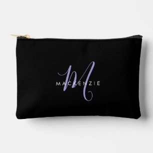 Pochette À Accessoires Élégant moderne Lavande Noire Script Monogramme