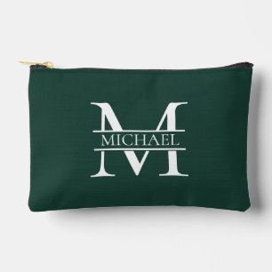 Pochette À Accessoires Élégant Monogramme et nom Emerald Green Personnali