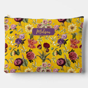 Pochette À Accessoires Élégant monogramme jaune à motif floral