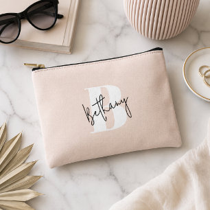 Pochette À Accessoires Élégant Monogramme rose pâle moderne