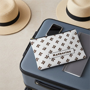 Pochette À Accessoires Élégant Motif Alphabet Monogramme Simple Brown