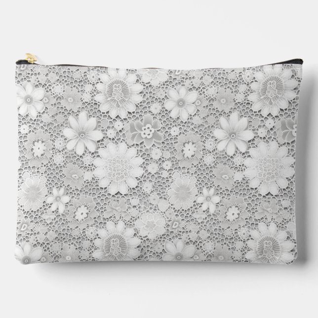 Pochette À Accessoires Élégant motif de dentelle fleurie blanche (Recto)