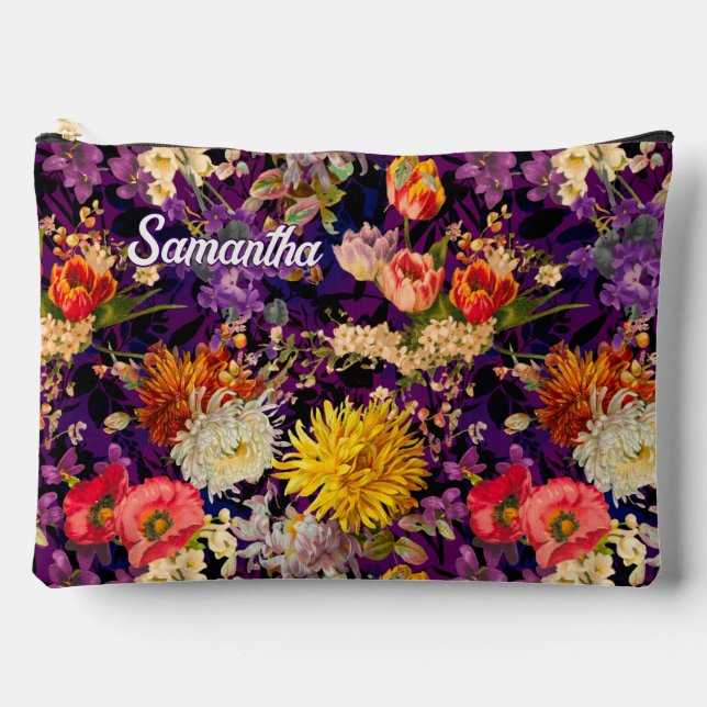 Pochette À Accessoires Élégant motif floral jaune violet (Recto)