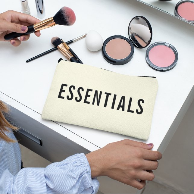 Pochette À Accessoires Élégant Neutral Essentials Typographie Noire (Créateur téléchargé)