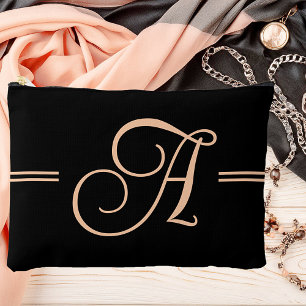 Pochette À Accessoires Élégant noir avec monogramme pêche