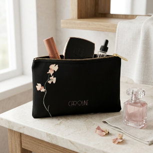 Pochette À Accessoires Élégant Noir Élégant Floral Bohème Mignon