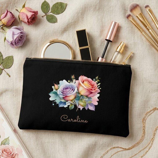 Pochette À Accessoires  Élégant Noir Élégant Floral Boho Mignon  (Créateur téléchargé)