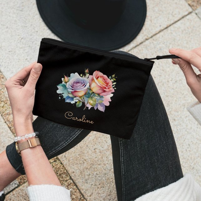 Pochette À Accessoires Elégant noir élégant floral Boho mignonne (Créateur téléchargé)