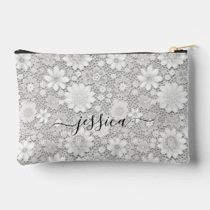 Pochette À Accessoires Élégant nom du script motif de dentelle fleurie bl