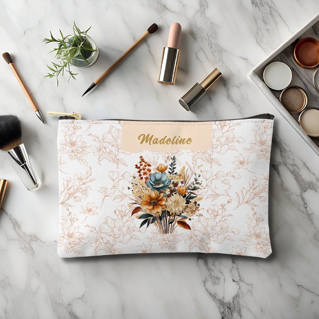 Pochette À Accessoires Élégant Nom Floral Beige (Créateur téléchargé)