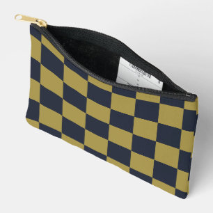 Pochette À Accessoires Elégant or et bleu marine À damiers Motif