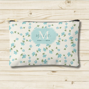 Pochette À Accessoires Élégant Prépa Floral Cottagecore Ivoire Bleu Clair
