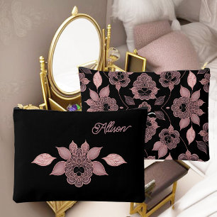 Pochette À Accessoires Élégant rose sur dentelle noire dans le style vint