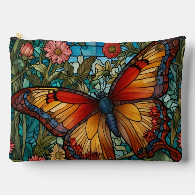 Pochette À Accessoires Elegant stain glass butterfly garden (Recto)