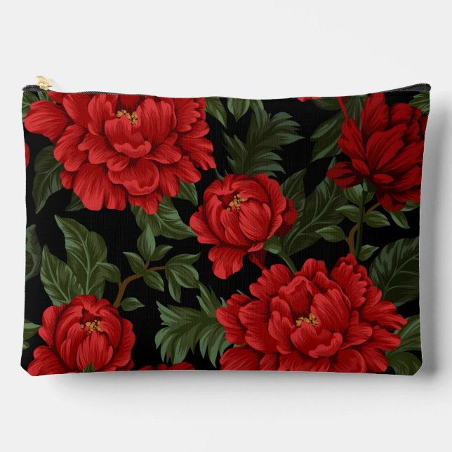 Pochette À Accessoires Élégant Vibrant Peoné Rouge En Fleur (Recto)