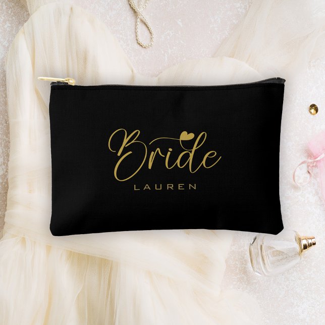 Pochette À Accessoires Élégante mariée Cadeau de nom de script noir et or (Créateur téléchargé)