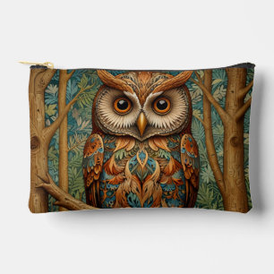 Pochette À Accessoires Élégante végétation forestière de hibou rétro