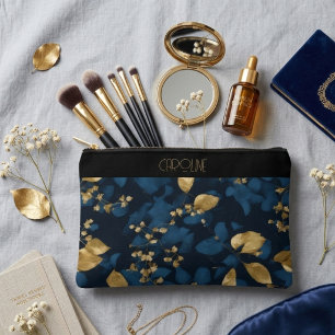 Pochette À Accessoires  Élégantes feuilles noires bleues élégantes tendan