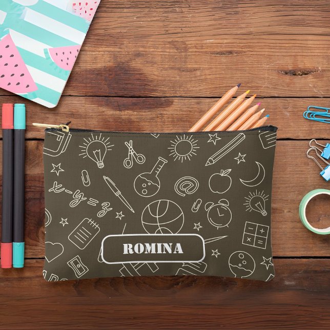 Pochette À Accessoires Eléments scolaires Brown coque/sac (Brown School elements Pencil case/bag Accessory Pouch)