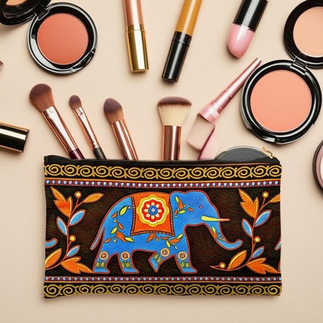 Pochette À Accessoires Éléphant ethnique bleu (Créateur téléchargé)