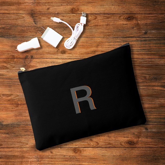 Pochette À Accessoires Elipse Monogram Zipper Pouch (MODERN BLACK ELEGANT TYPOGRAPHY ZIPPER POUCH. GREAT FOR ELECTRONIC CORDS, TRAVEL, HOLDING MAKE-UP)