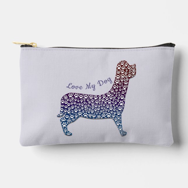 Pochette À Accessoires Embossed Indigo Gradient Paw Print Dog Outline (Recto)