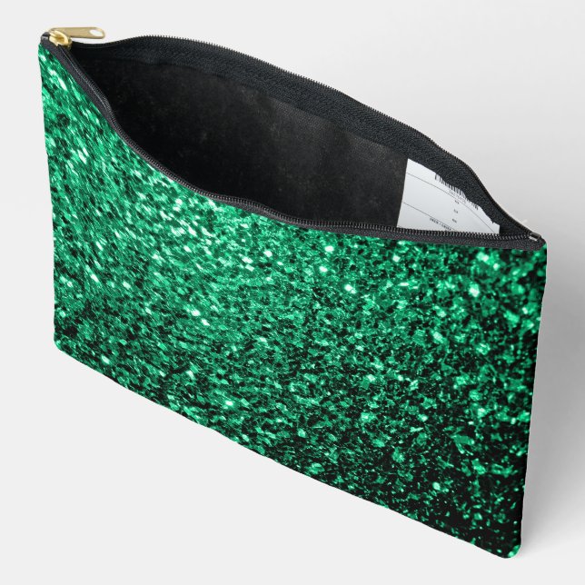 Pochette À Accessoires Émeraude verte fausse parties scintillant (Ouvrir)