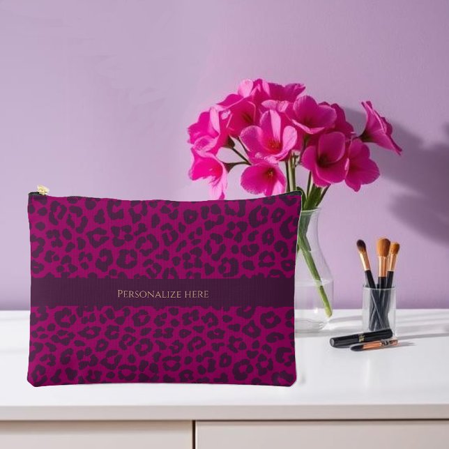 Pochette À Accessoires Empreinte de léopard-Magenta (Leopard Print-Magenta- Accessory Pouch )