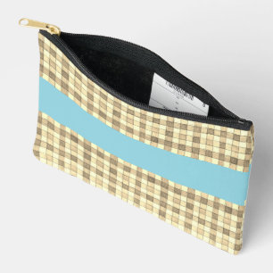 Pochette À Accessoires En vichy kaki & crème, bande bleue