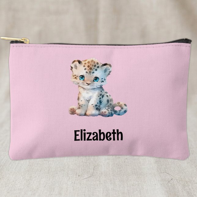 Pochette À Accessoires Enfants mignon léopard ajouter un nom rose noir (Créateur téléchargé)