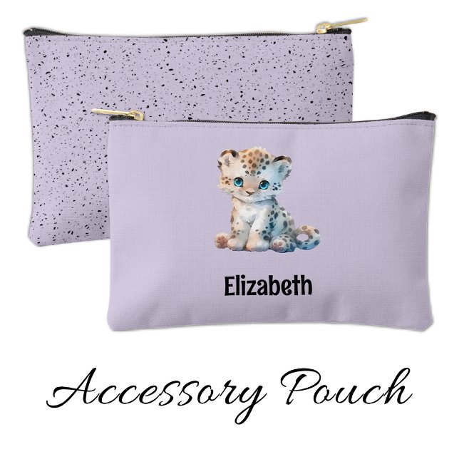 Pochette À Accessoires Enfants mignon léopard ajouter un nom violet noir (Créateur téléchargé)