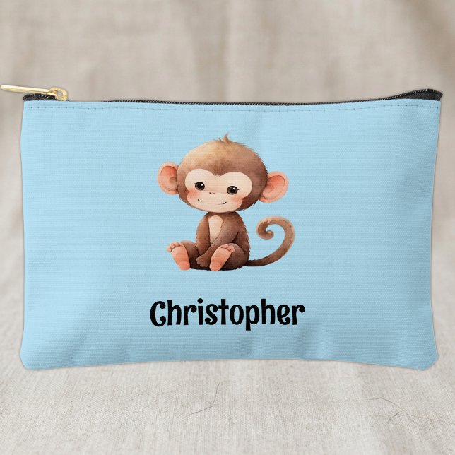 Pochette À Accessoires Enfants mignon singe ajouter un nom bleu noir (Créateur téléchargé)