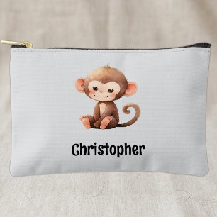 Pochette À Accessoires Enfants mignon singe ajouter un nom gris noir