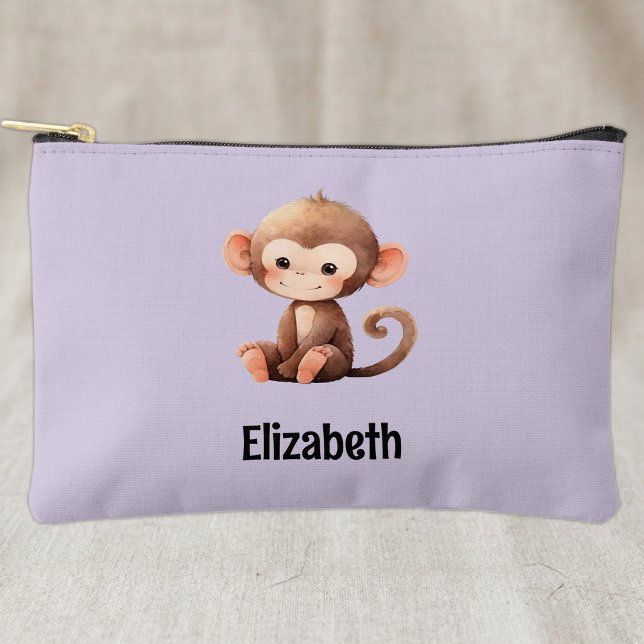 Pochette À Accessoires Enfants mignon singe ajouter un nom violet noir (Créateur téléchargé)
