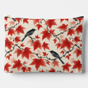 Pochette À Accessoires Érable automnal et oiseaux Art japonais