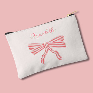 Pochette À Accessoires Esthétique Coquette ruban rose avec nom