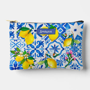 Pochette À Accessoires Eté majolica bleu Sicilienne agrumes méditerranéen