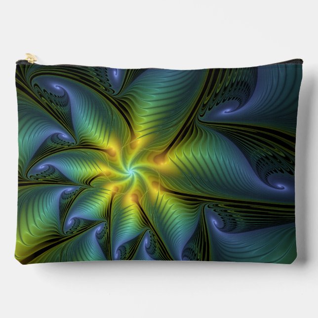 Pochette À Accessoires Étoile abstraite, art fractal doré bleu vert brill (Recto)