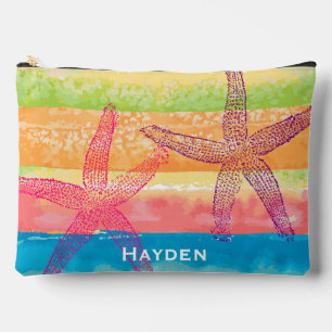 Pochette À Accessoires Étoiles de mer rayures aquarelles colorées personn