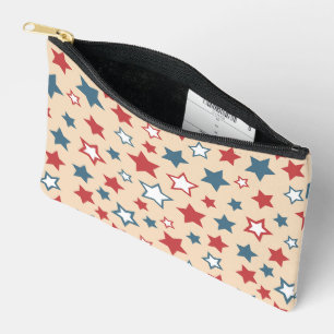 Pochette À Accessoires Étoiles rouges et bleues, 4 juillet, fond beige