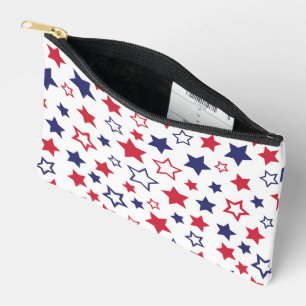 Pochette À Accessoires Étoiles rouges et bleues, 4 juillet, fond blanc