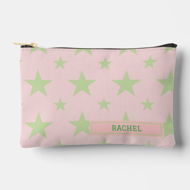 Pochette À Accessoires Étui à crayons à motif d'étoiles vert rose Constel (Recto)