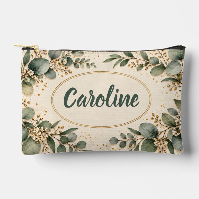 Pochette À Accessoires Eucalyptus Végétal Or (Recto)