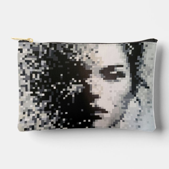 Pochette À Accessoires Evaporation Pixel noir et blanc Portrait d'art (Recto)