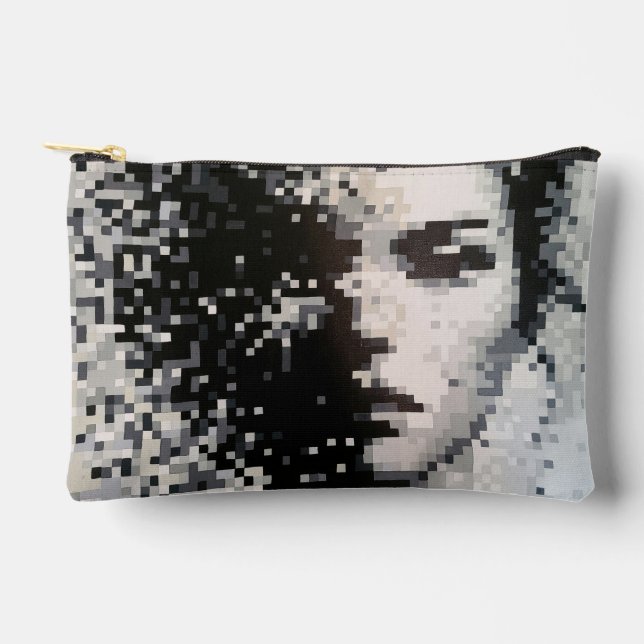 Pochette À Accessoires Évaporation Portrait Pixel Art Noir et Blanc (Recto)