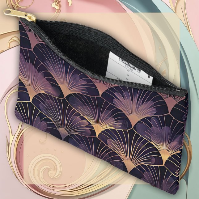 Pochette À Accessoires Éventails Art Déco élégants en violet (Créateur téléchargé)