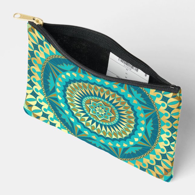 Pochette À Accessoires Fantaisie de mandala bleu or (Ouvrir)