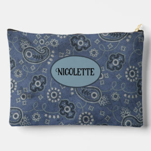 Pochette À Accessoires Faux Blue Suede et Western Blue Paisley