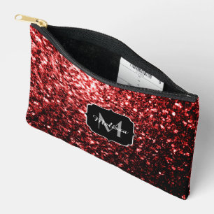 Pochette À Accessoires Faux paillettes rouges foncés scintillent Monogram